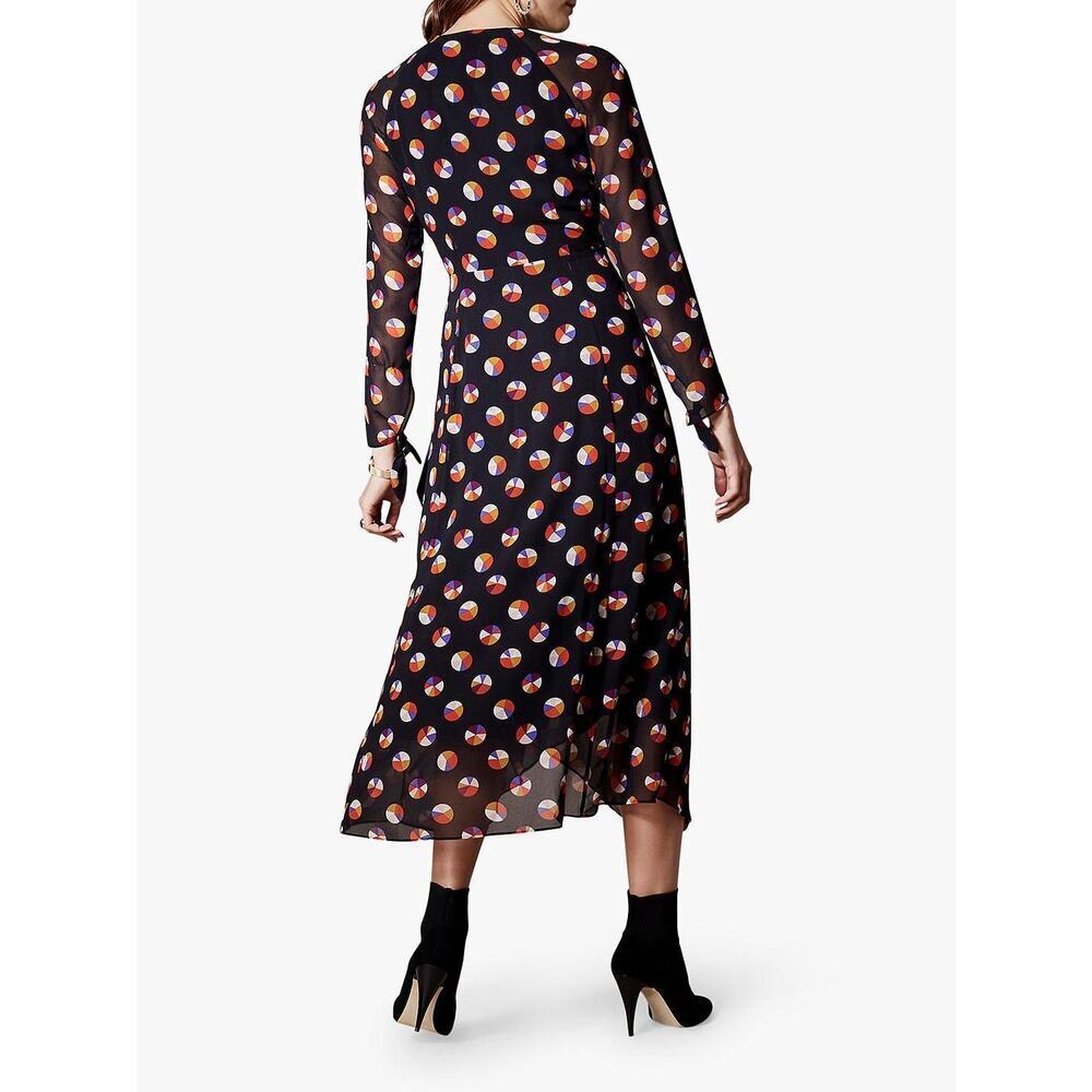 Karen Millen Black Sheer Sleeve Wrap Dress sz 4 Color Pop Wrap Dress - Picture 4 of 15